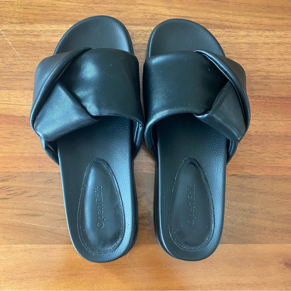 Open Edit Women's Black Slide Sandals